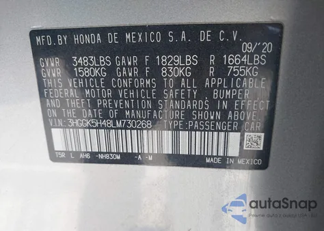 2020 Honda Fit Lx z USA, uszkodzony, nr VIN 3HGGK5H48LM730268